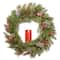 24" Feel Real® Bristle Berry Wreath with Red Electronic Candle, Red Berries & Cones